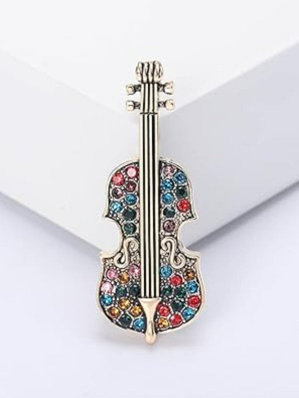 Dainty Crystal Violin Brooch Pin Fiddle Musician Rhinestone Music Jewelry‎